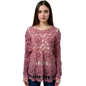 Ivy hand knit Floral Crochet Top Irish lace sz M cottagecore grandmother boho